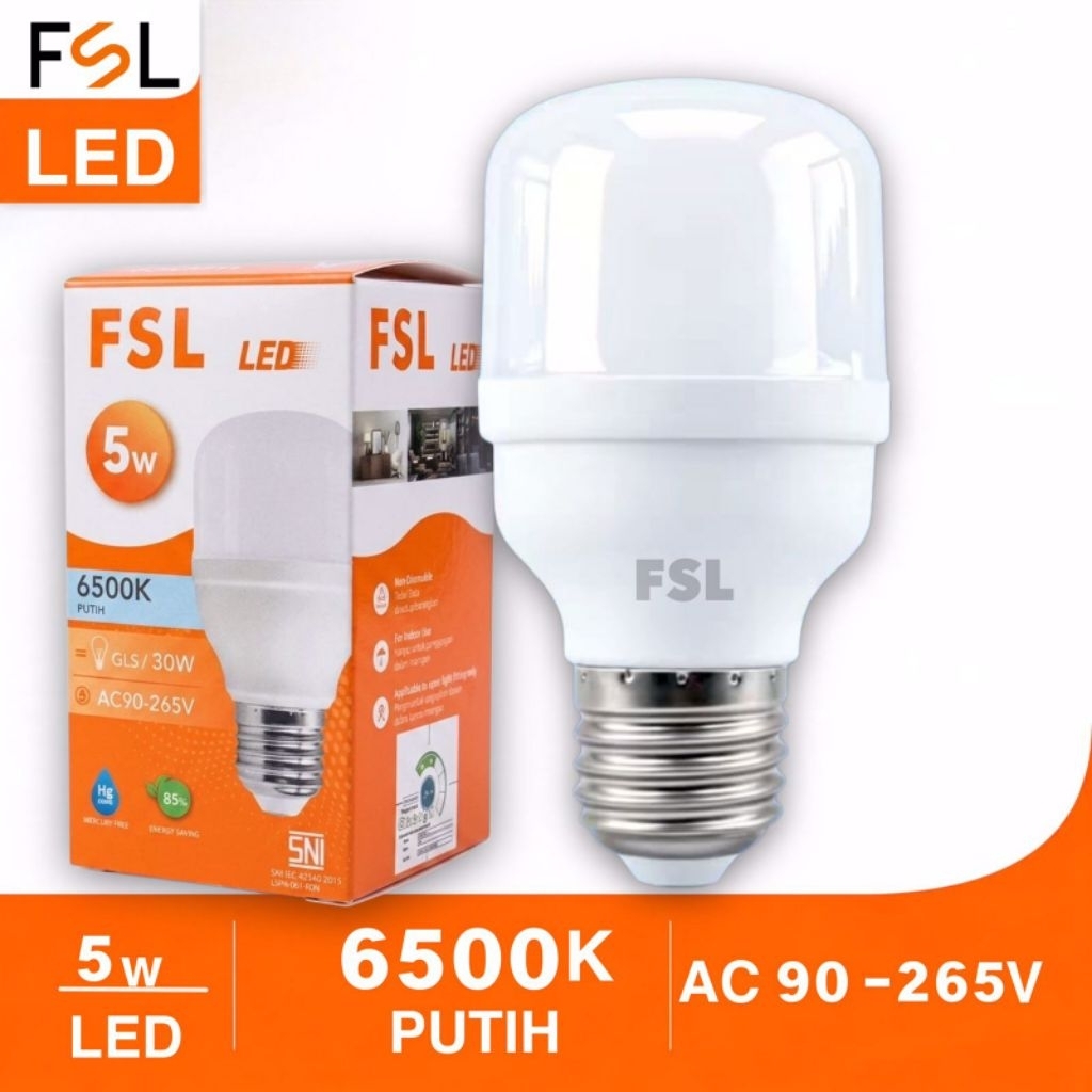 Lampu LED FSL T Bulb Jumbo 5W 6500K Putih Super Terang Hemat Energi E27 AC90-265V