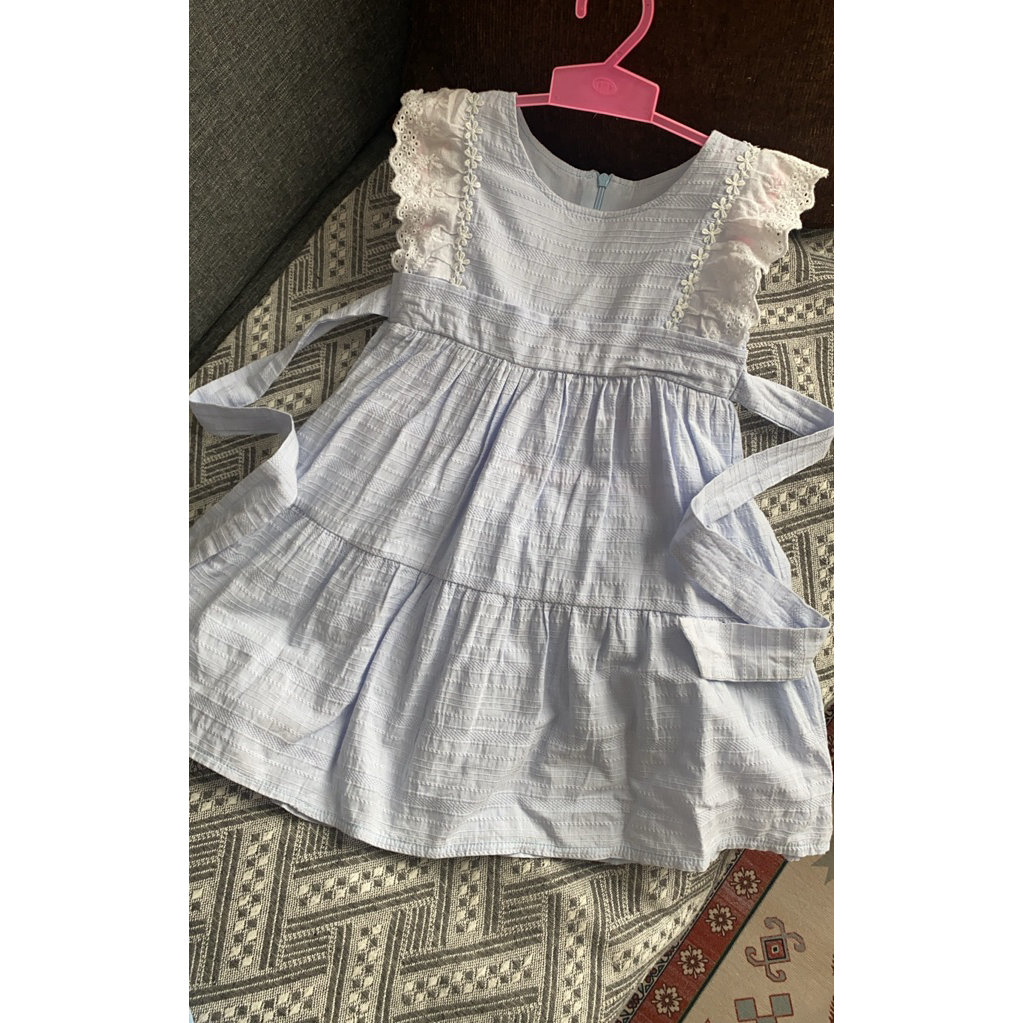 preloved dress embroiderry anak perempuan lengan katbol skyblue 2-3th not sarah louise