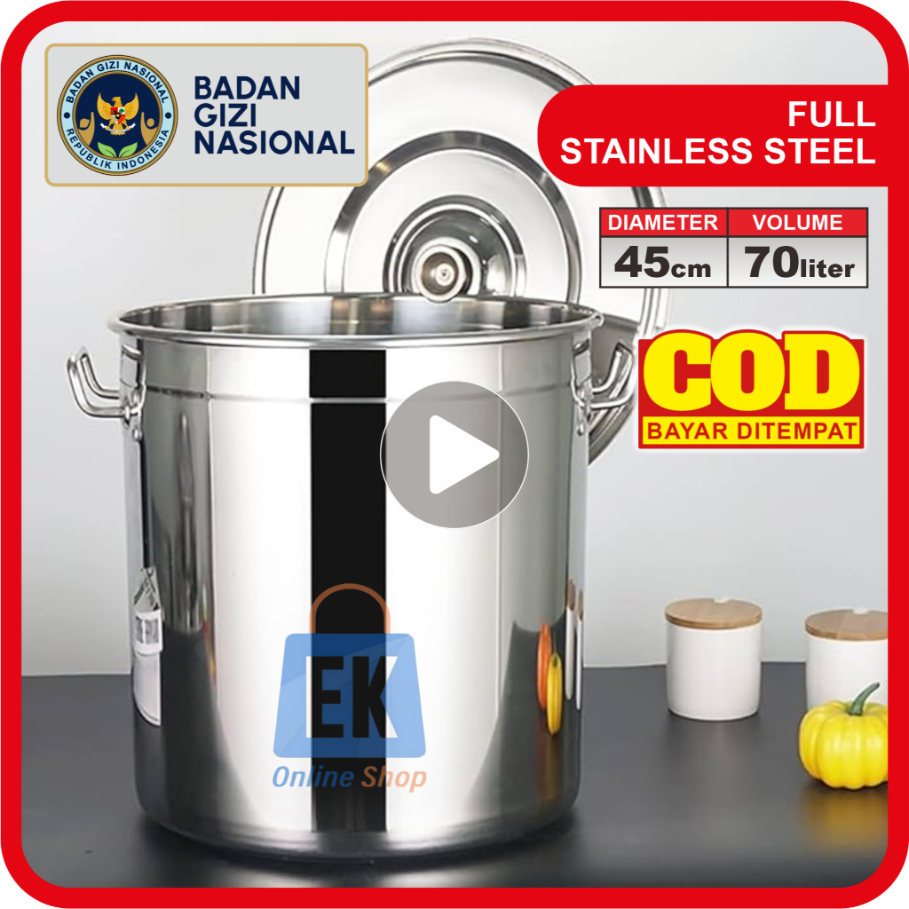 Panci Stainless 45cm - 70L | Dandang Stainless Steel | Panci Stainless Steel Tebal | Panci Jumbo