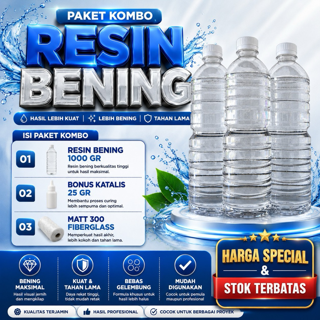 Paket Kombo Resin Bening bonus Katalis dan Matt Fiberglass