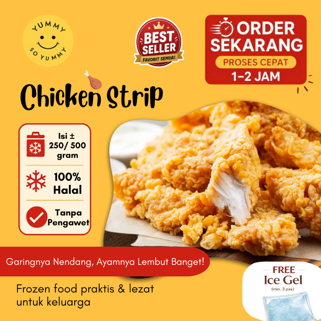 Makanan Beku Frozen Premium Chicken Strip / Chicken Crispy / Ayam Fillet Krispi