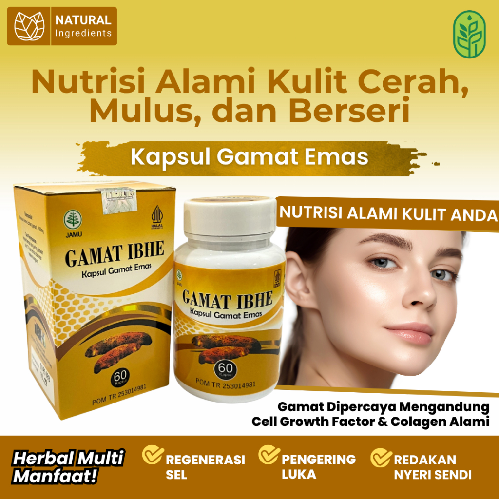 GAMAT IBHE - Ekstrak Gamat Emas Nutrisi Kulit Cerah Mulus Berseri Kolagen Alami Isi 60 Kapsul BPOM