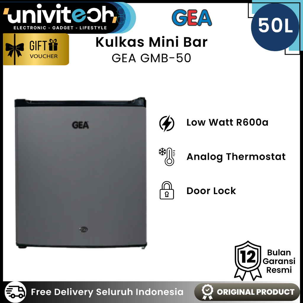 GEA Kulkas Mini Bar 50 Liter Low Watt Door Lock Thermostat Analog Rak Kawat Freezer Mini - GMB 50