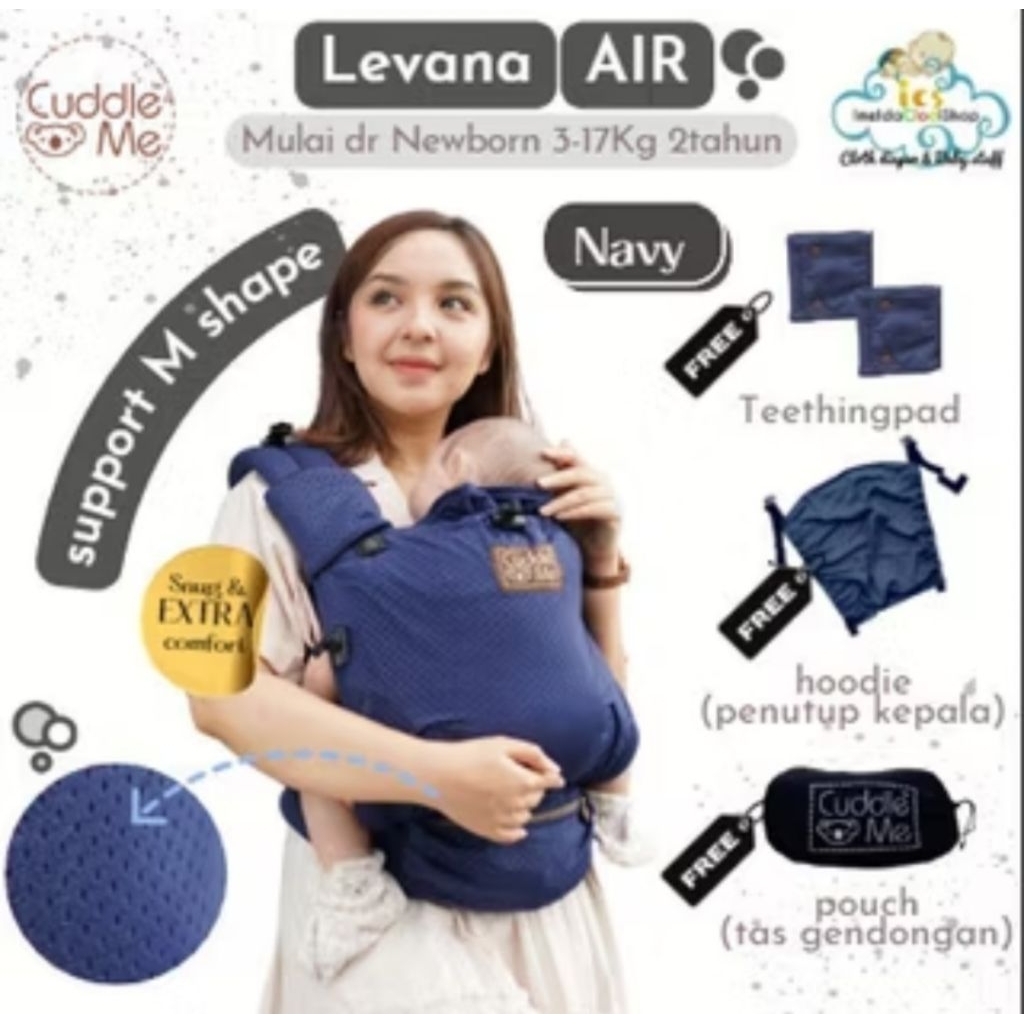 PL gendongan Merk Cuddle Me Levana warna Navy kondisi masih bagus. Pemakaian sekitar 3 bulan