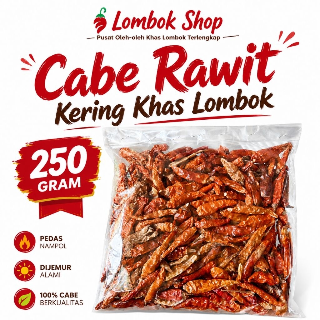 Cabe Rawit Kering/Cabai Kering Pedas Khas Lombok 250 gram - Alami & Tanpa Pengawet