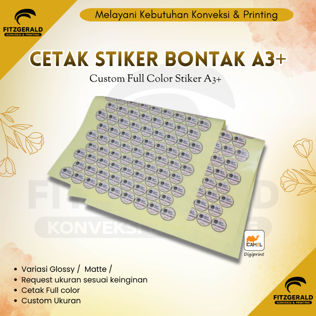 Stiker Bontak Camel Glossy Matte HVS Print Fullcolor Laser