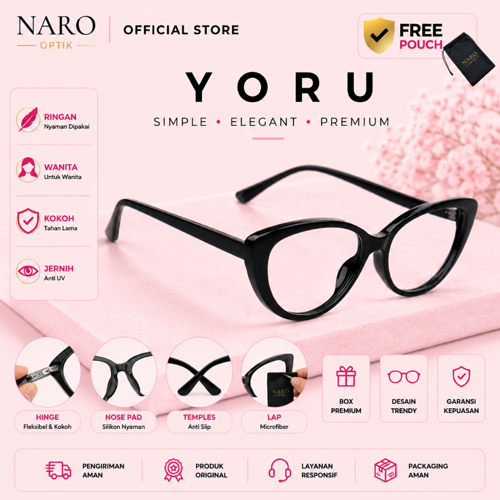 NARO Frame kacamata Yoru Cat Eye Kecil Antiradiasi Photocromic