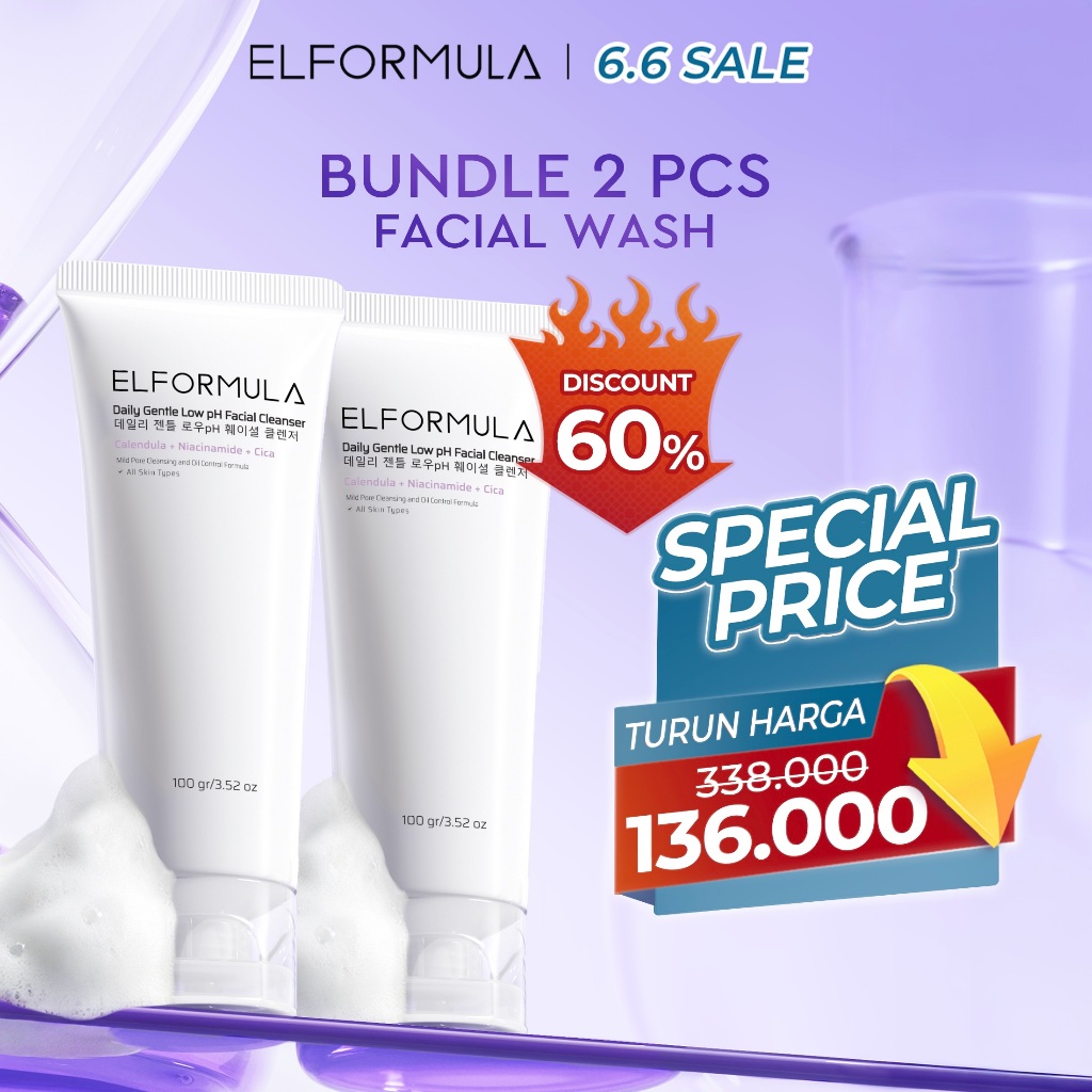 [TURUN HARGA] ELFORMULA Bundle 2pcs Daily Gentle Low pH Facial Cleanser - Face Wash Facewash Sabun C