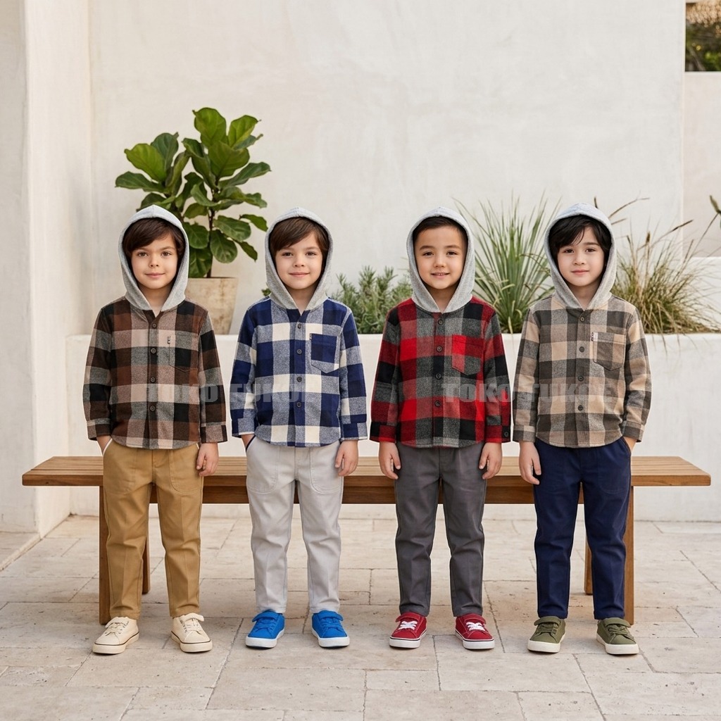 Toko Tukoe Kemeja Anak Flannel Unisex Usia 1-9 Tahun Motif Kotak-Kotak