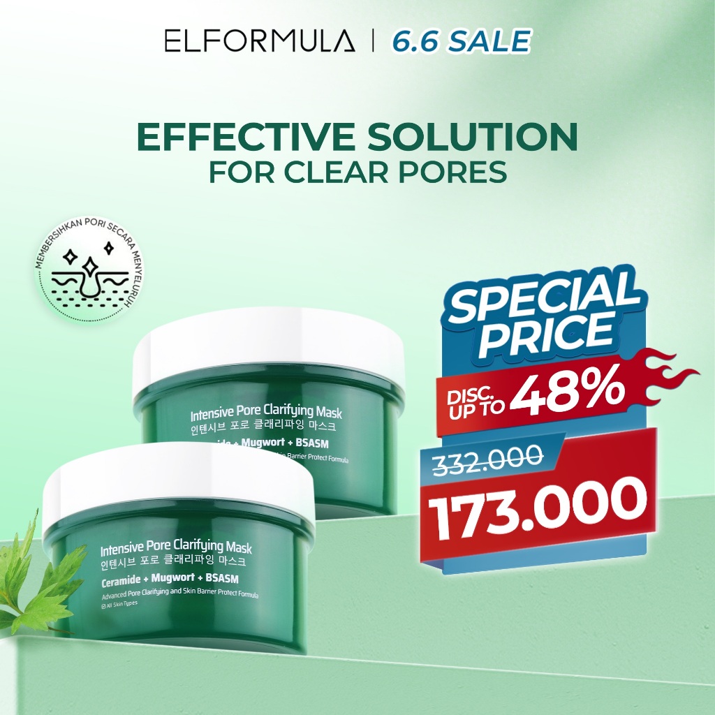 ELFORMULA Bundle 2pcs Intensive Pore Clarifying Mugwort Mask - Clay Mask Mud Mask Acne Pembersih Por