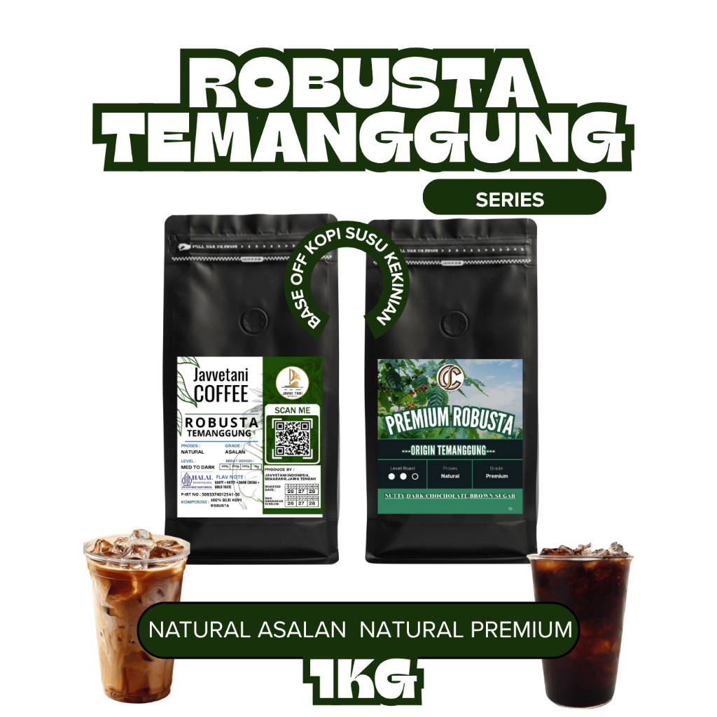 Biji Kopi Robusta Temanggung 1Kg Javvetani Base Kopi Susu Kekinian Espresso Blend Bubuk Cafe Home Br