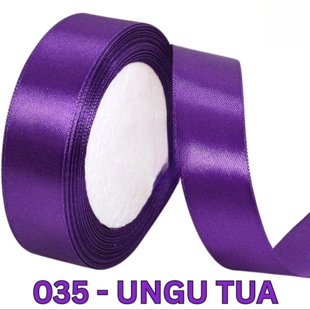 Pita Kain Satin lebar 2cm Warna UNGU TUA satu roll panjang 18m