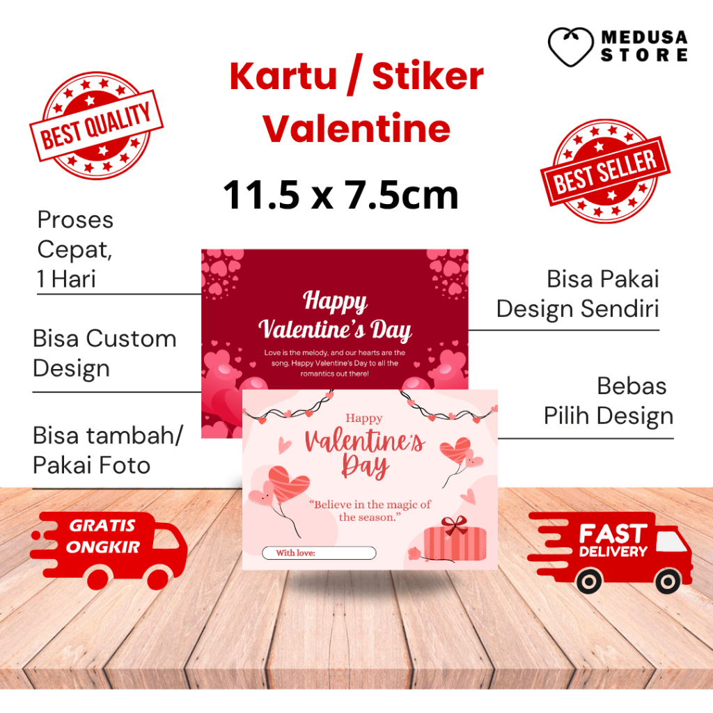Kartu Ucapan Valentine Romantis Custom Nama | Greeting Card untuk Pacar & Orang Tersayang