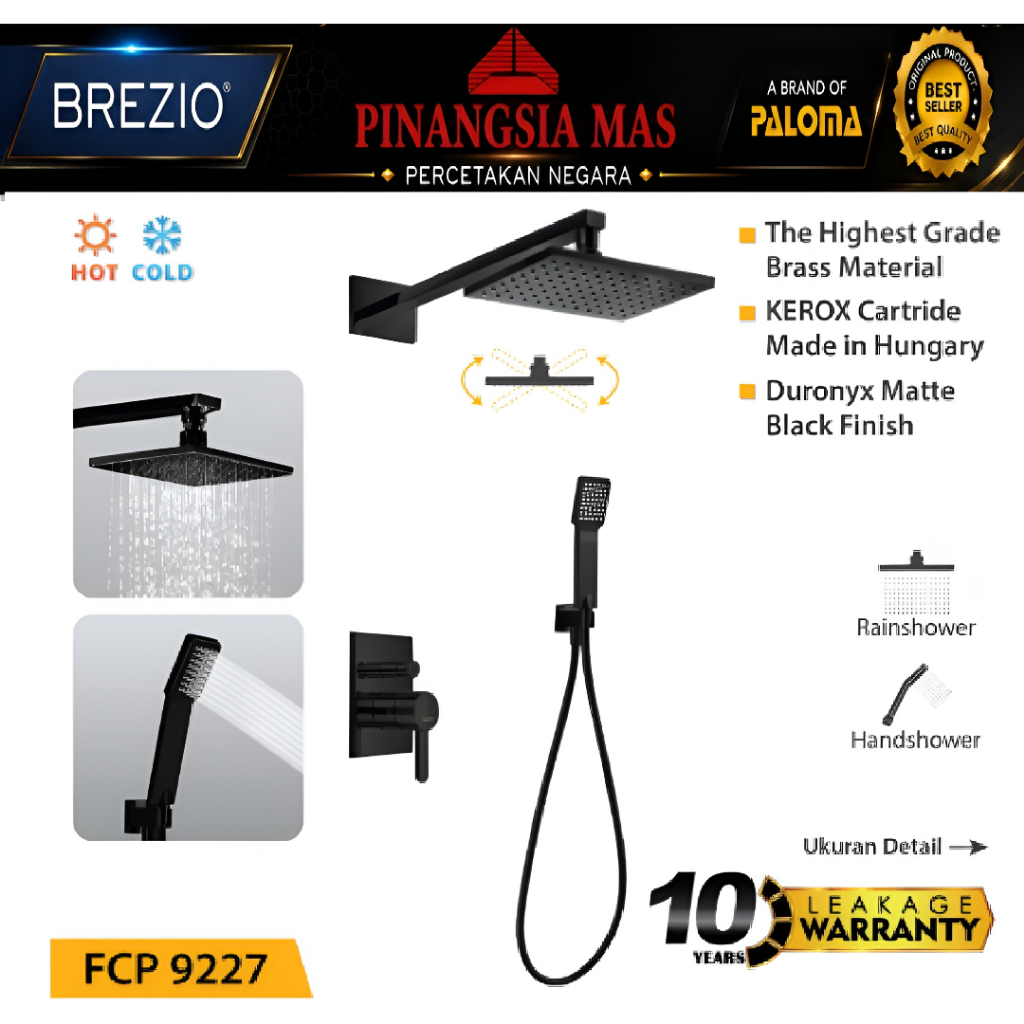 PALOMA SHOWER TANAM PANAS DINGIN SET HEAD SHOWER FCP 9227 HITAM BLACK