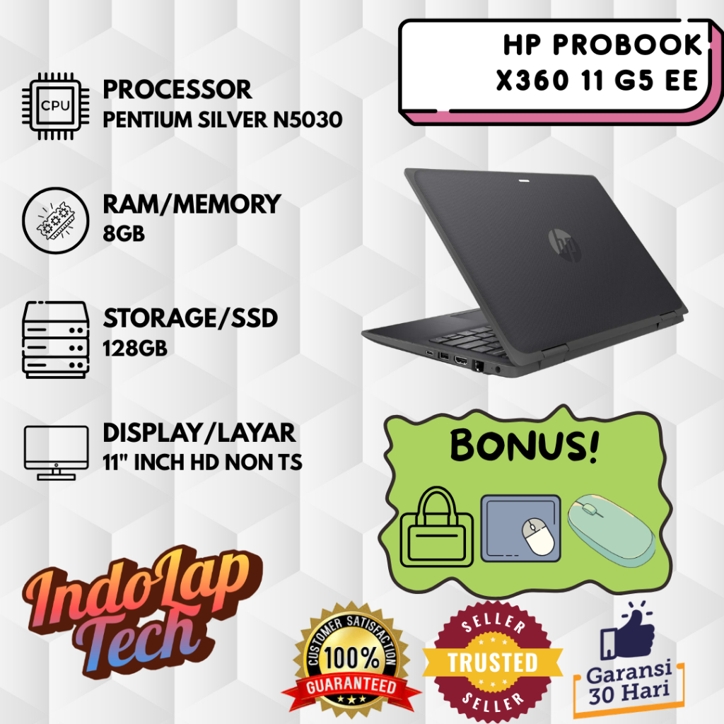 HP ProBook X360 11 G5 EE Intel Pentium Silver N5030 Layar 11 Inch HD NO TS - RAM 8GB SSD 128GB