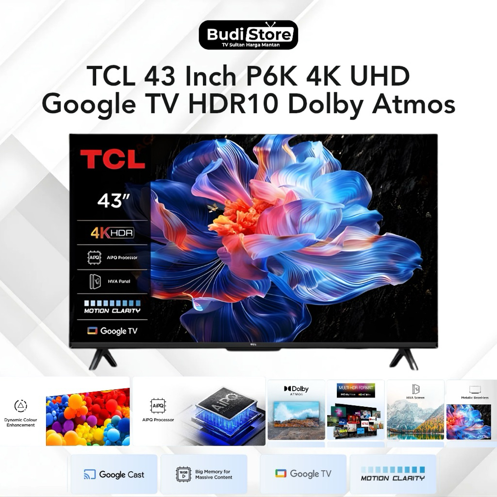 TCL 43 Inch P6K 4K UHD Google TV