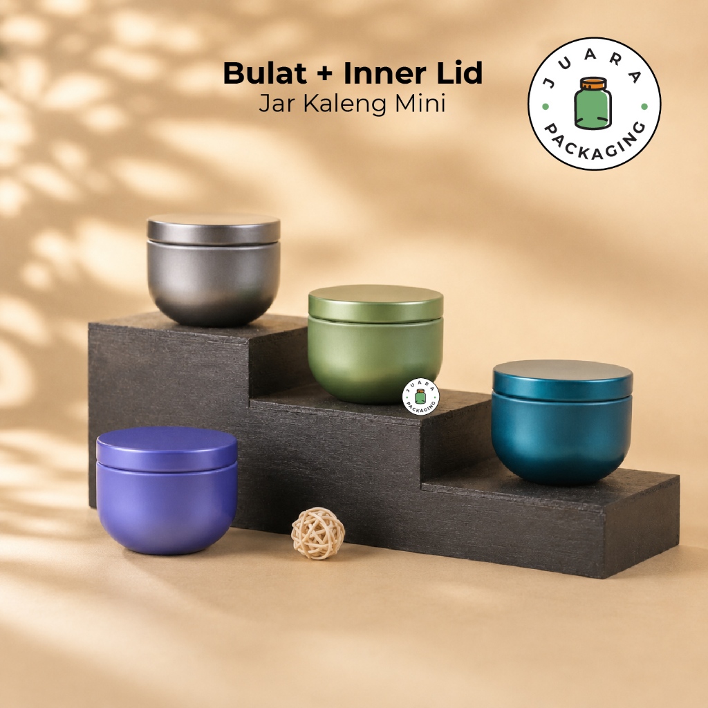 Jar Tin Can Mini Bulat + Inner Lid Warna Metallic – Wadah Kosmetik Skincare Cream Kecil Masker Lulur