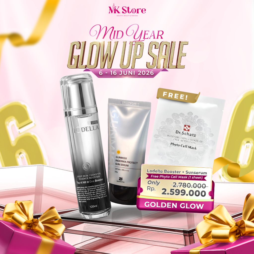 [Promo 6.6] Golden Glow Skincare Set - Lodella Booster, Gunmisu Sun Serum + 1 Pcs Dr Schatz Mask