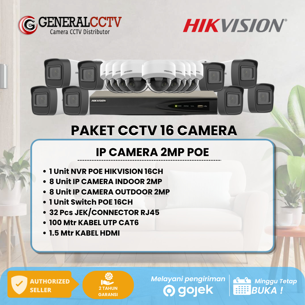 PAKET 16 IP KAMERA HIKVISION 2MP CAMERA POE