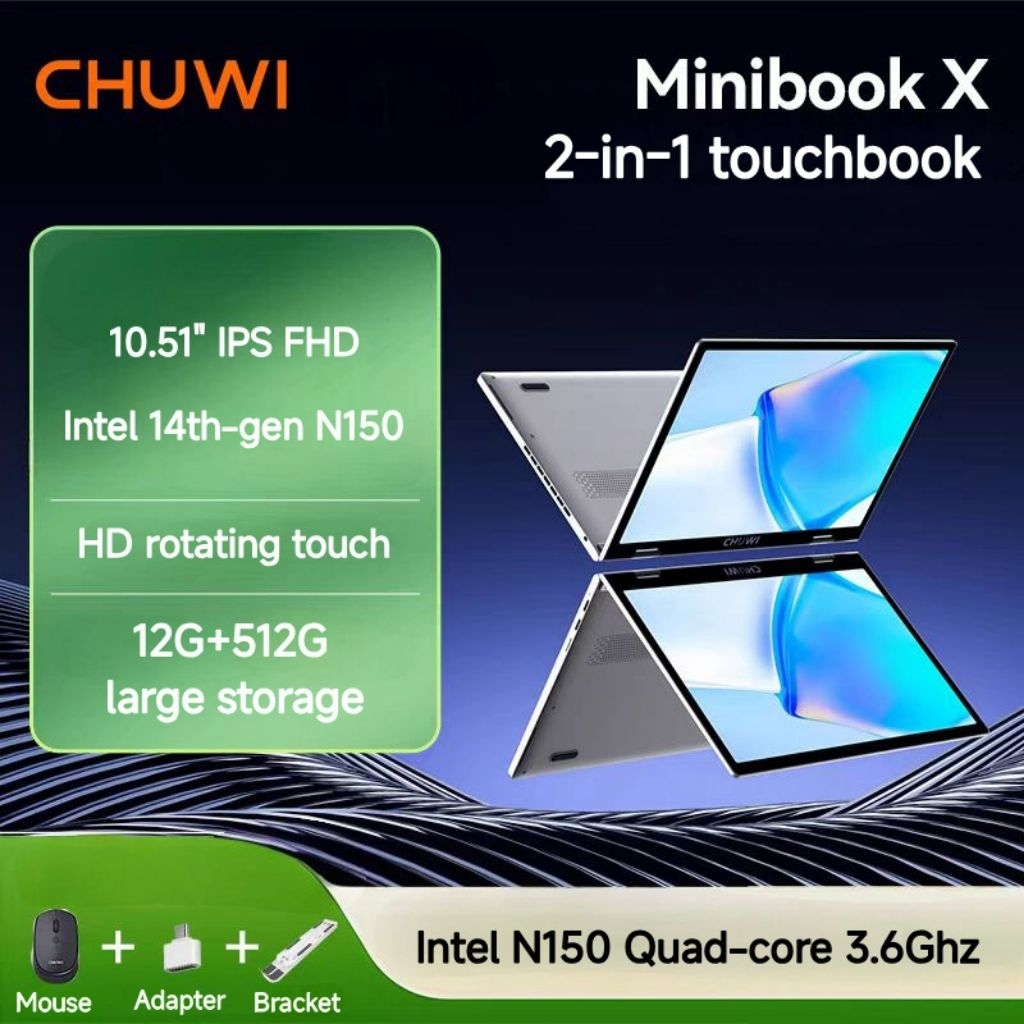 CHUWI MiniBook X Laptop Tablet 2 In 1 Intel N150 10.51" FHD IPS Screen 12GB / 12GB RAM LPDDR5 512G S