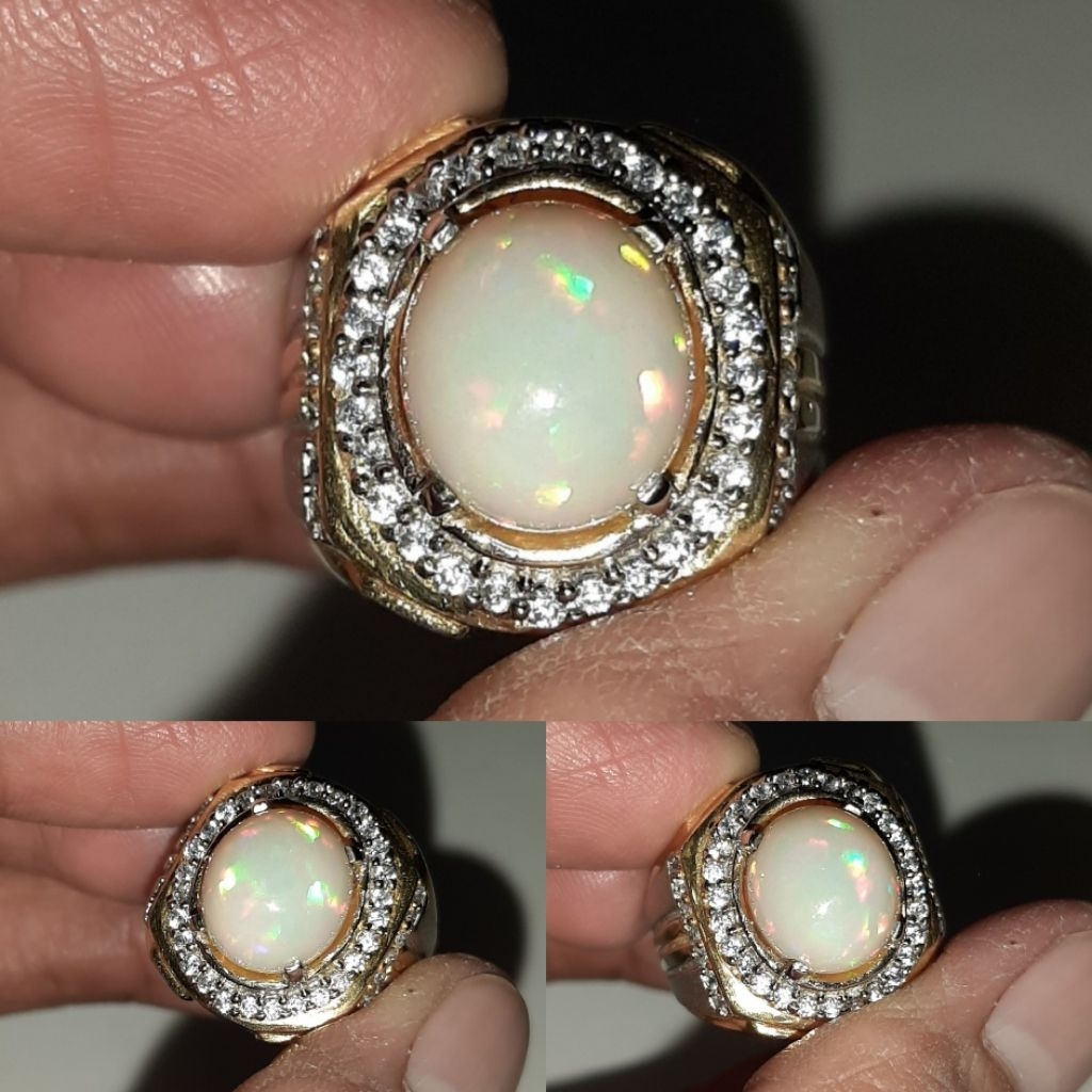 Playingcolor and Multicolor Natural Opal Ethiopia Batu Kalimaya Ring PLT Bukan Ruby Sapphire Emerald