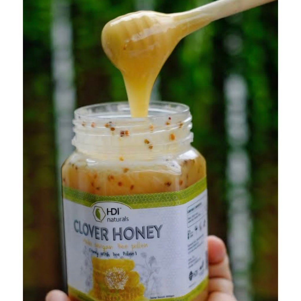 Honey Clover HDI Naturals Dengan Bee Pollen, Kemasan Botol, Manis Dan Alami