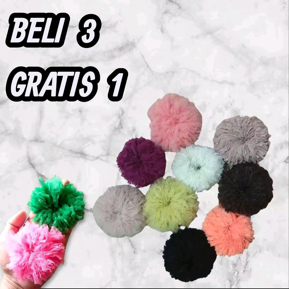 TOPLES SELENA ISI 4 SCRUNCI TILE DAN BRUKAT ikat rambut anak ikat rambut lucu tile s cemol anak jepi