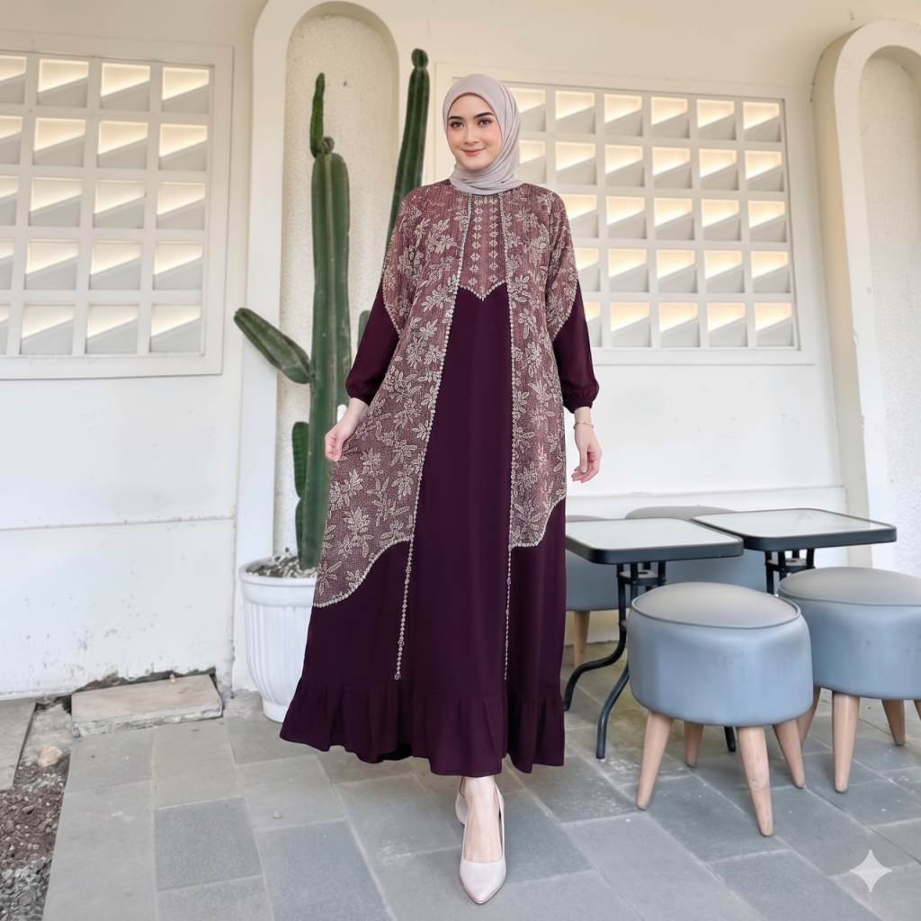 Gamis Dress Batik Motif Anggun Wanita Rayon Lengan Panjang Busui Kondangan Elegan