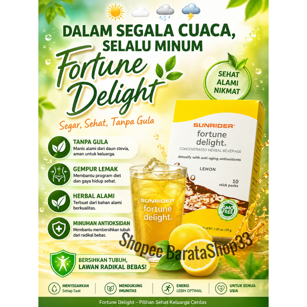 SUNRIDER Fortune Delight 30g berbahan herbal alami berguna membersihkan tubuh.