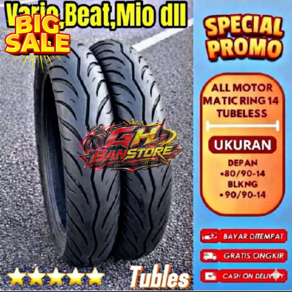 Ban Motor Tubeless Federal 80/90 90/90 Ring 14 - Sepasang, Ban Bekas Original, Cocok untuk Motor Mat