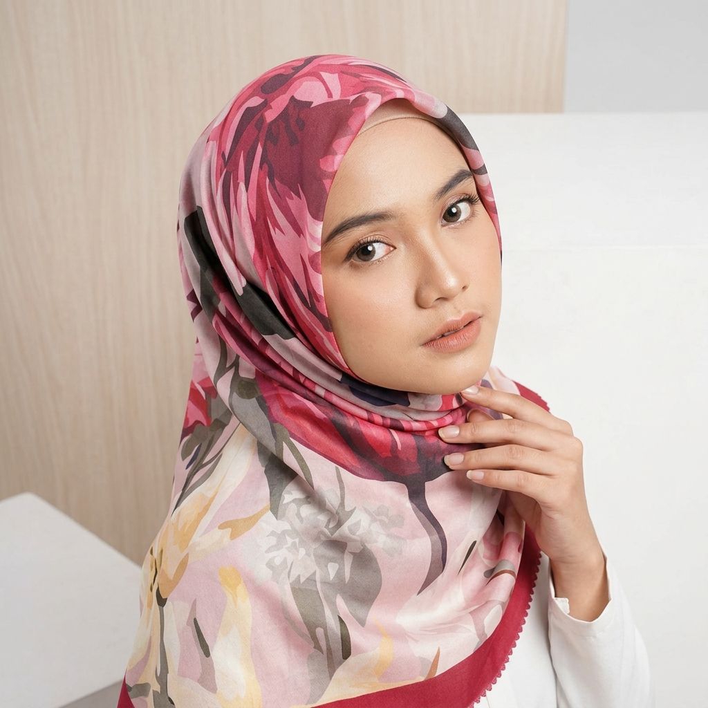 HIJAB VOAL MOTIF SEGIEMPAT BUNGA JENIFER RED by Syahirable HIJAB MOTIF BUNGA MERAH HIJAB MOTIF PRINT