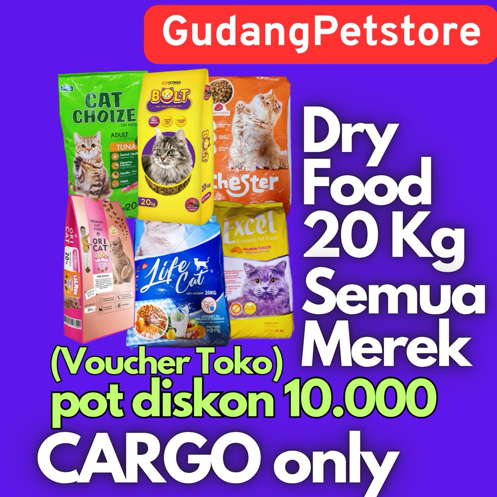 (CARGO): Makanan Kucing 20KG (karung) BOLT / EXCEL / CHESTER / ORICAT / LEZATO