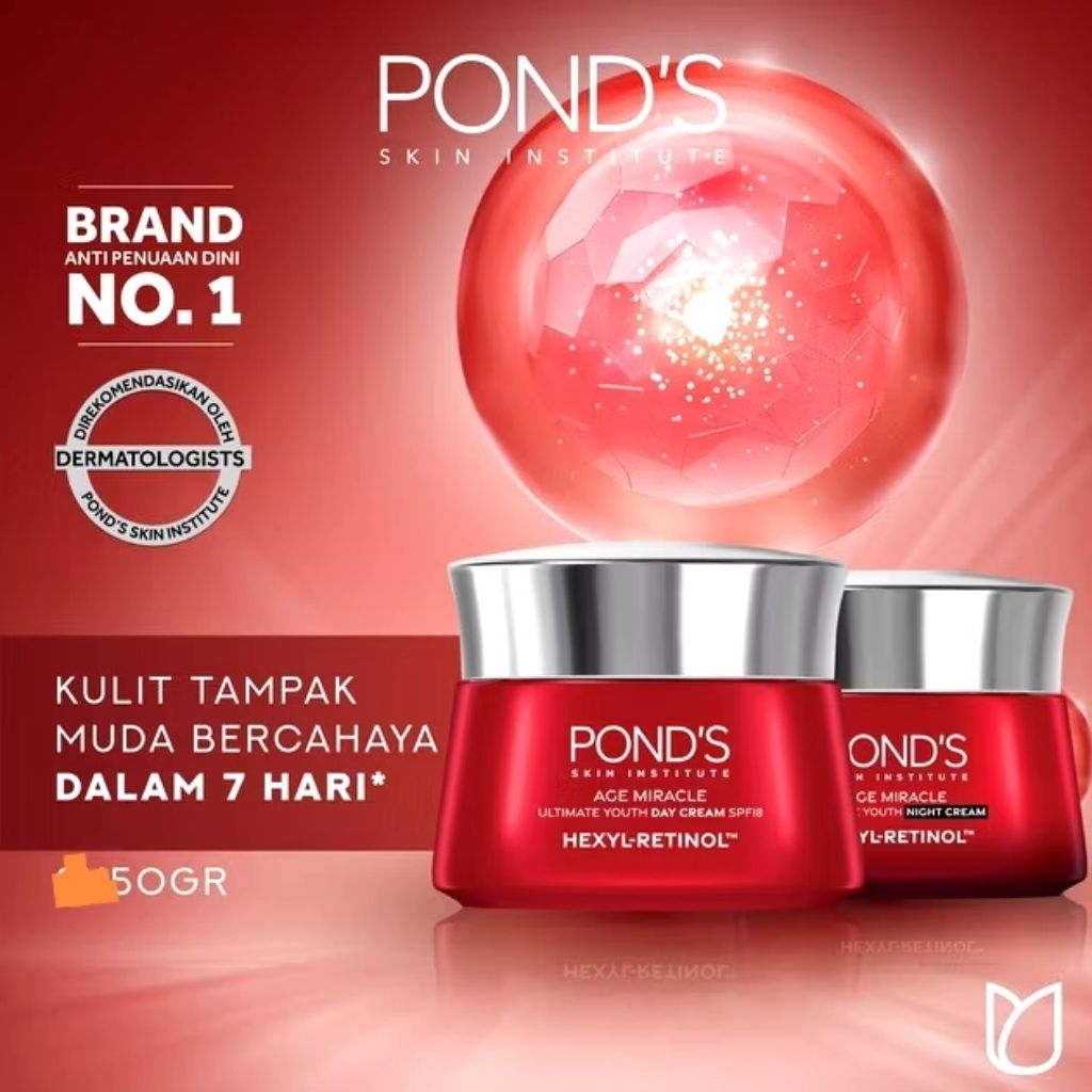 Ponds Age Miracle Anti Aging & Glowing Moisturizer Krim Siang & Malam 10g dengan Retinol untuk Kulit