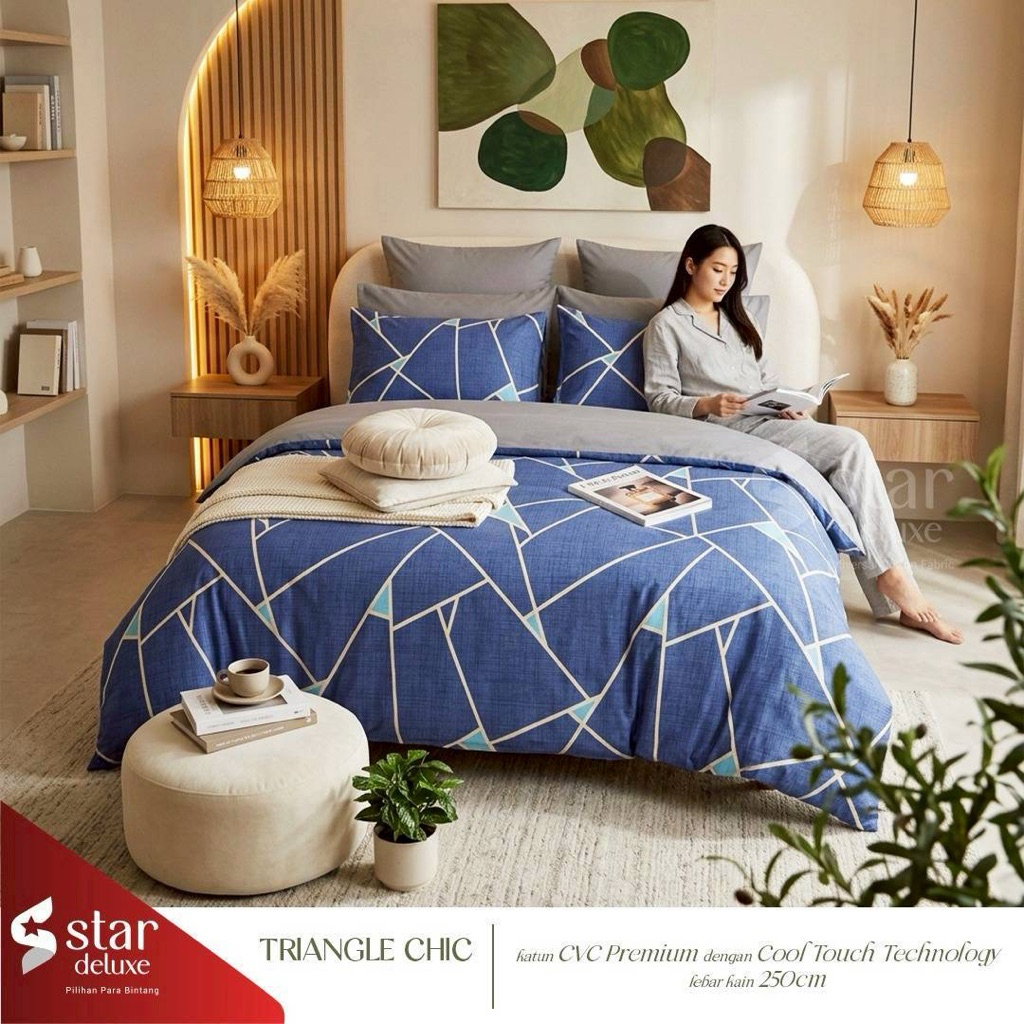 Seprai katun CVC star collection motif triangle chic 2 warna (ajwa)