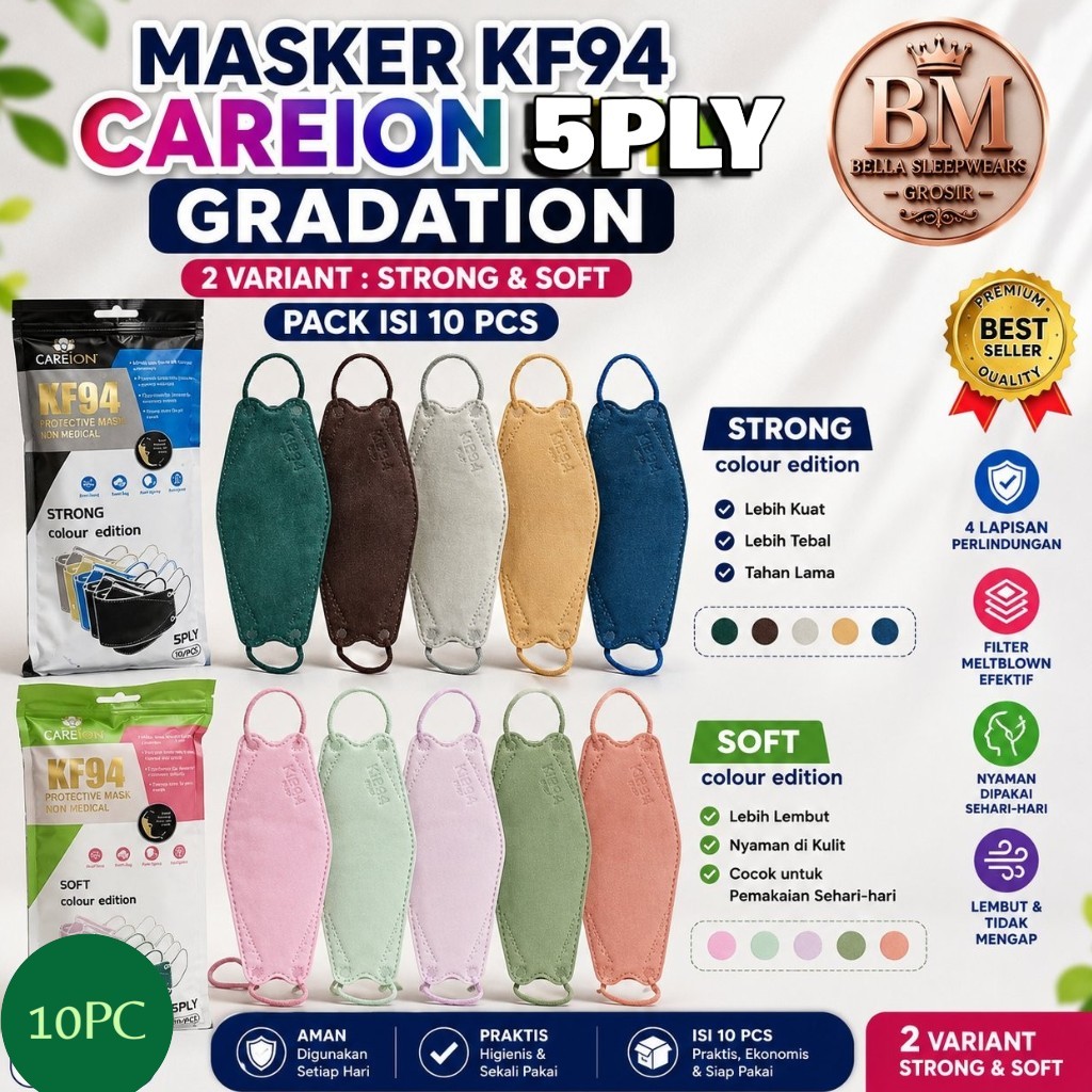 BELLA | MASKER KF94 5PLY CAREION EMBOS MIX - MASKER 5PLY KF94 CAREION EMBOS MIX WARNA KEMENKES