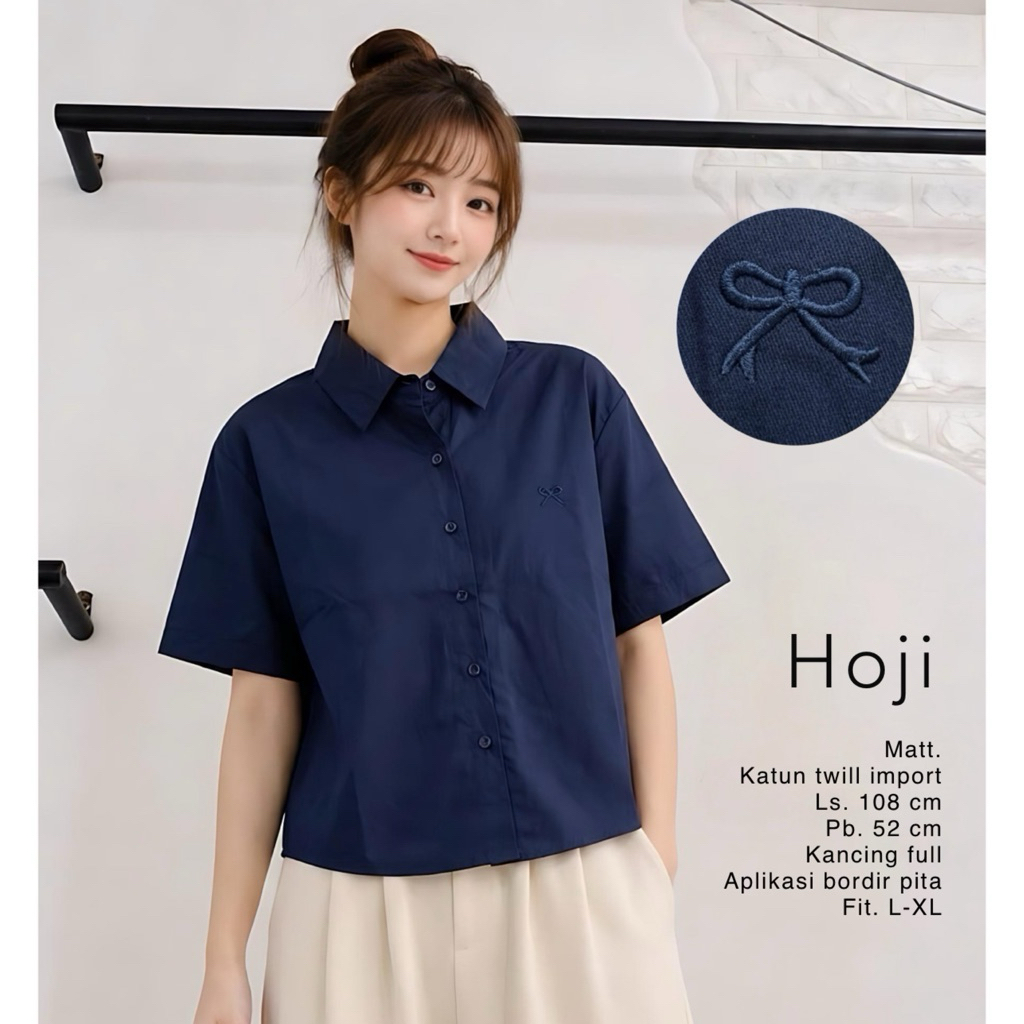 Kemeja lengan pendek polos | kemeja basic lengan pendek wanita - HOJI TOP