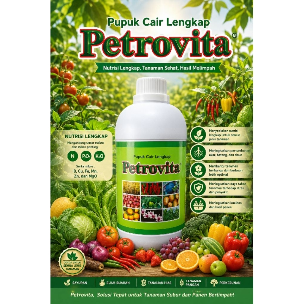 Pupuk NPK Cair Lengkap merk PETROVITA 1 Liter