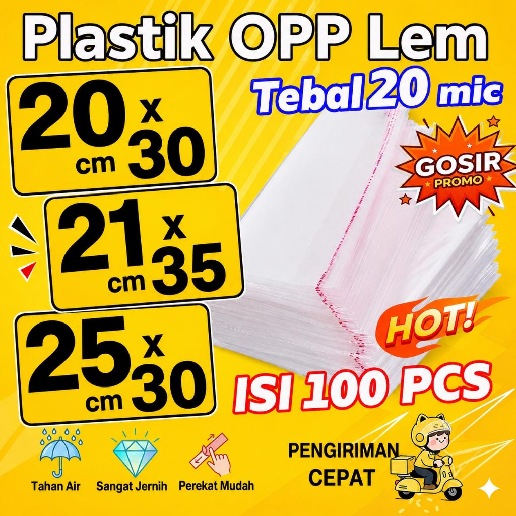 Plastik OPP Lem 20x30 21x35 25x30 cm isi 100pcs Tebal 20 mic Bening - Plastik Baju Olshop Murah Gros