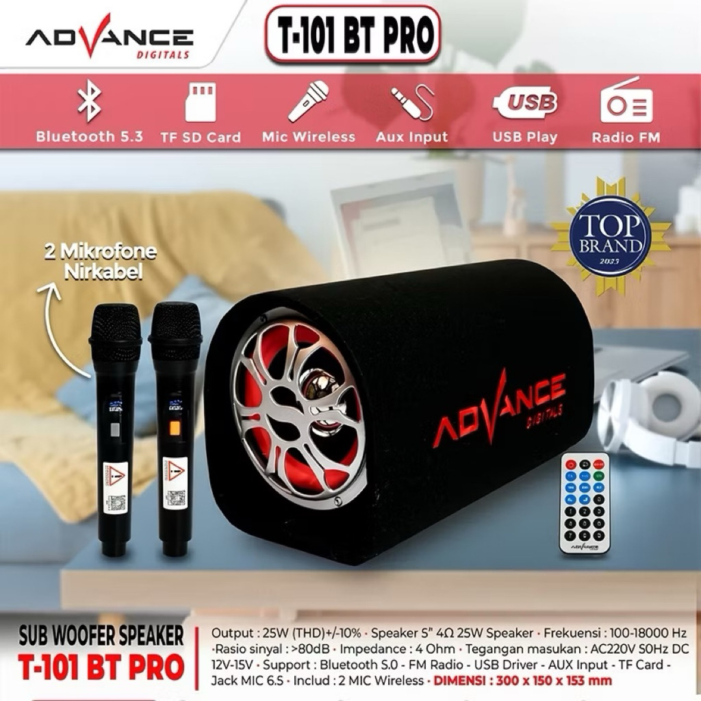 Advance Speaker Bluetooth Bass T-101BT PRO Speaker Subwoofer Bluetooth Untuk Mobil Sepiker Bluetooth