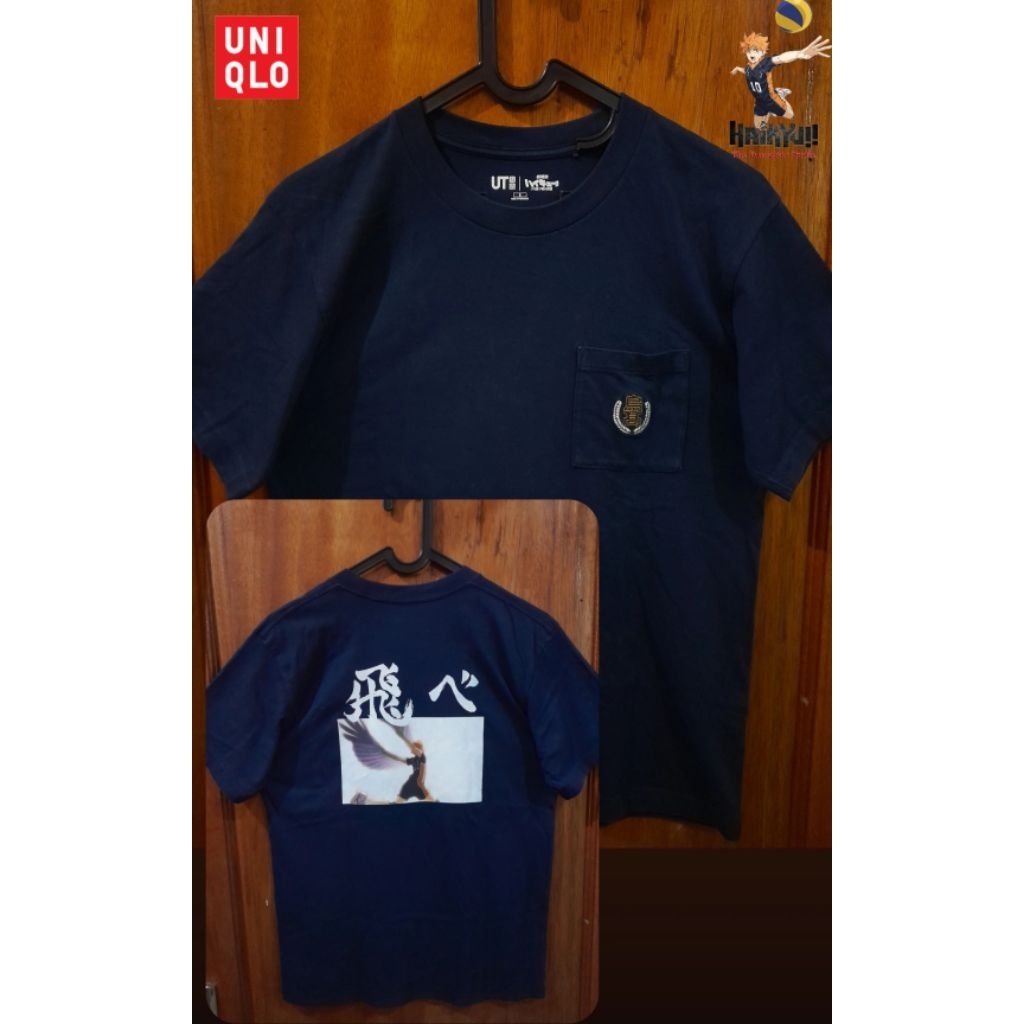 Kaos Tshirt Uniqlo UT x Haikyuu Anime Single Pocket Navy.      preloved/second/vintage
