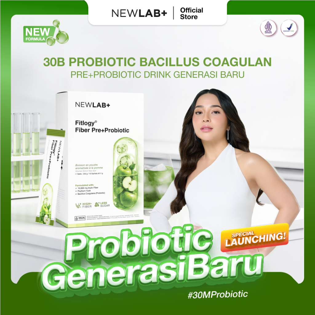 NEWLAB Fitlogy Fiber Pre+Probiotic 30 Billions | Minuman Prebiotik dan Probiotik | Minuman Tinggi Se