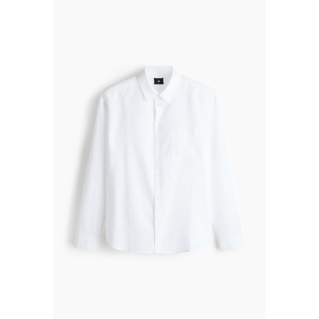 Kemeja Pria H&M Putih | Kemeja Longgar Campuran Linen