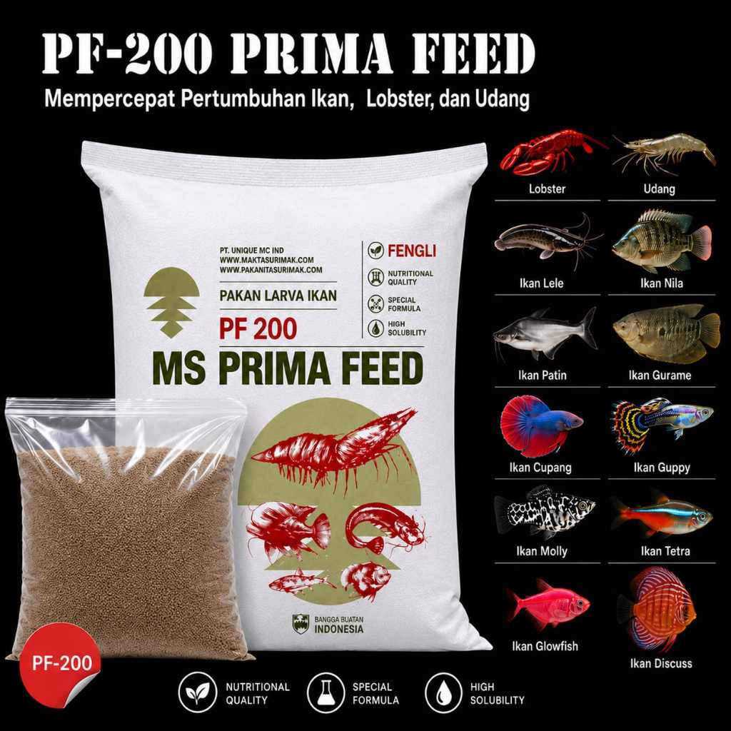 Pellet PRIMA FEED PF 200 500gr Pelet Ikan Udang Lobster Pakan Benih Larva Burayak Makanan Indukan De