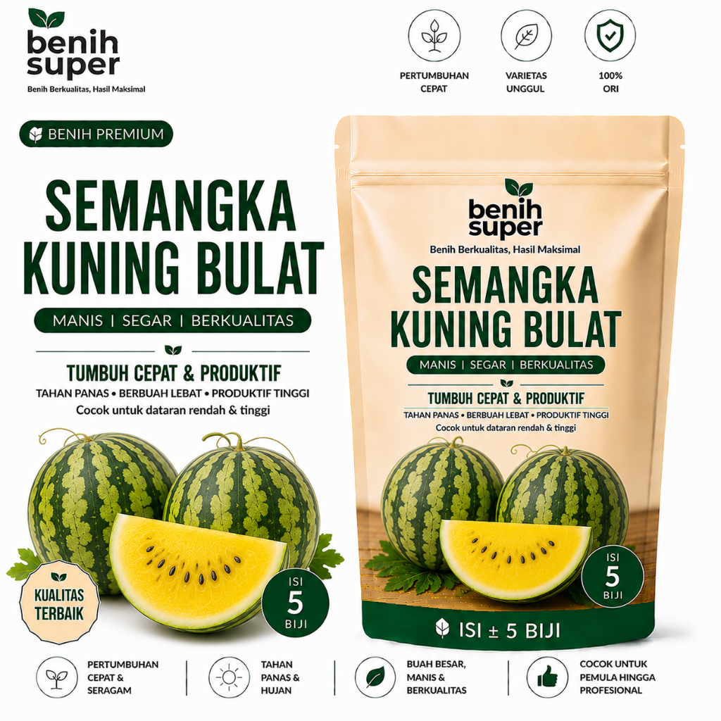 Benih super 5 Biji - Benih Unggul Semangka Kuning  - Bibit Buah Bibit Sayuran Bibit Semangka kuning