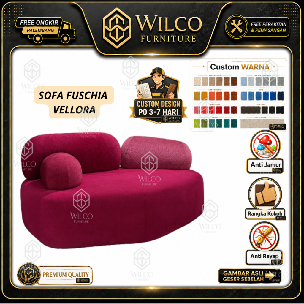 Sofa Tamu Fuschia Vellora | Sofa Tamu Minimalis Bahan Bludru