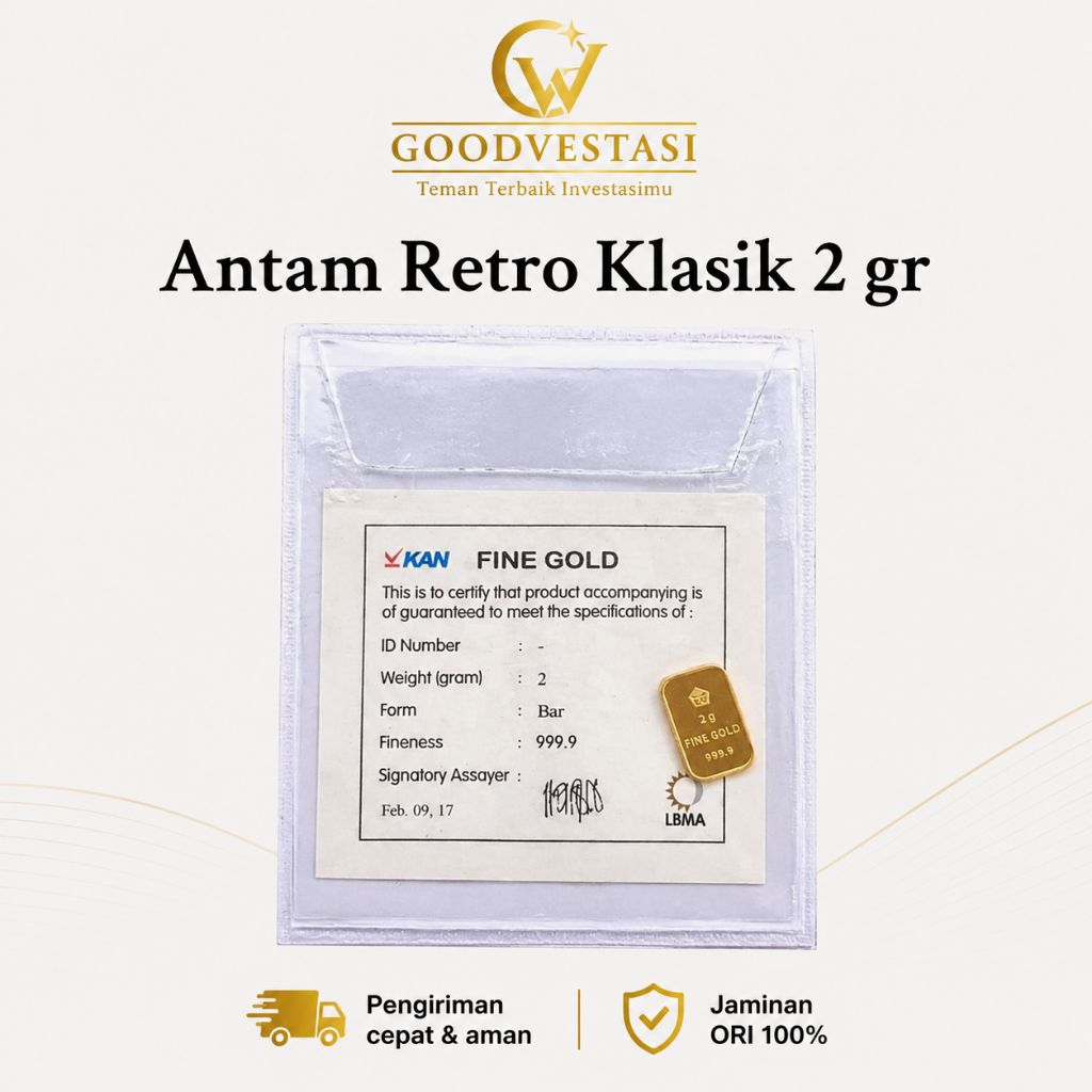LM Emas Antam Retro Klasik 2 Gram [Termurah harga Distributor] Kemurnian 999.9%, emas 24k, Logam Mul