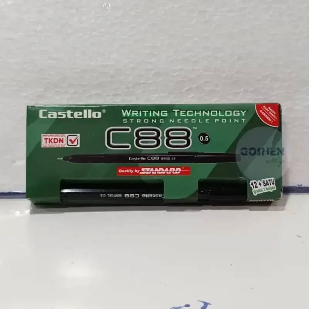 (1 PACK/12 PCS+1PCS) PULPEN STANDAR CASTELLO C88/PULPEN STANDAR TINTA HITAM