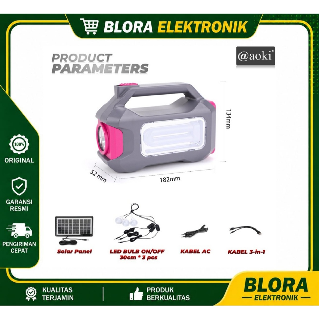 AOKI AK-1101 SOLAR LIGHTING MOBILE POWER SYSTEM 8000mAh POWER BANK MULTI FUNGSIAOKI AK-1101 SOLAR LI