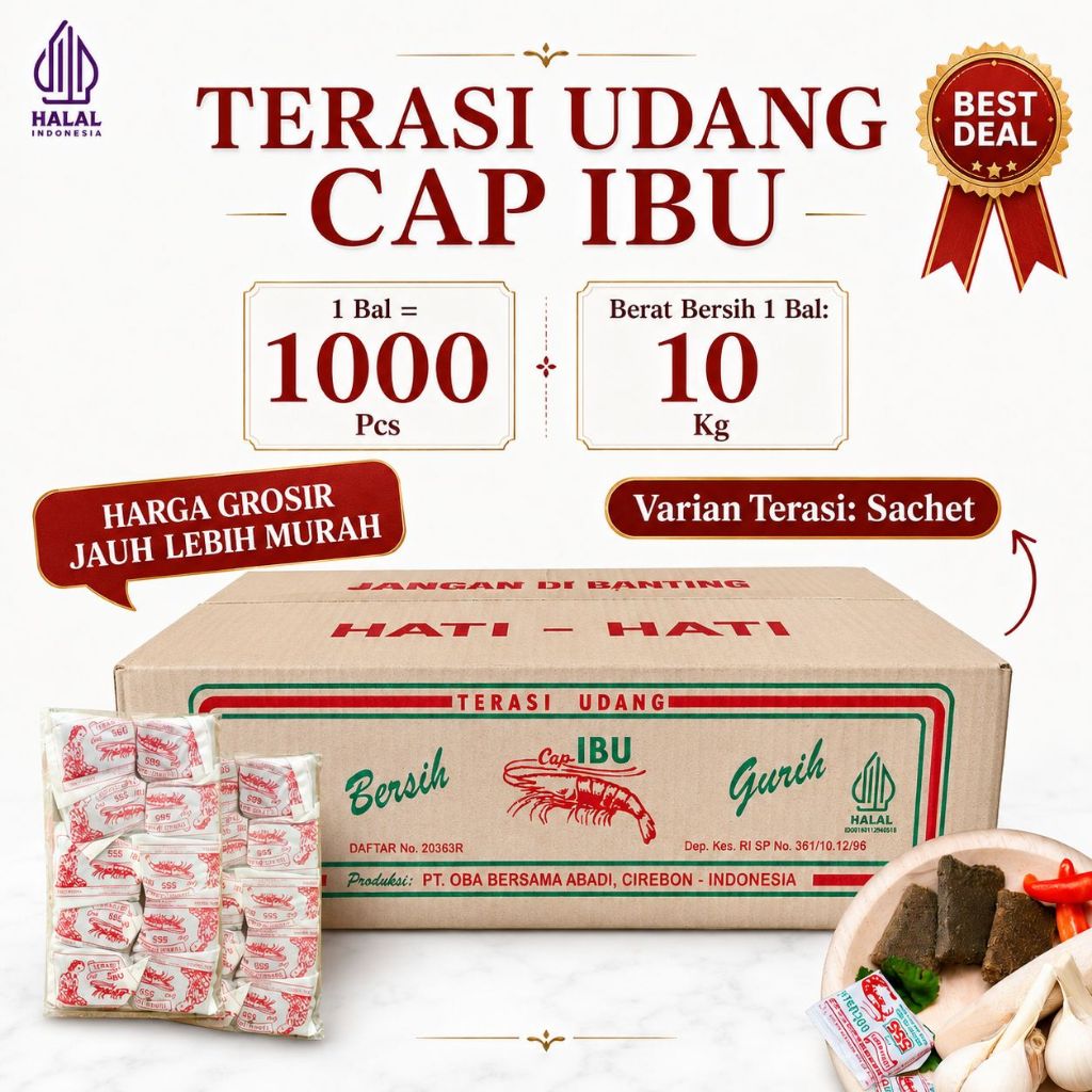 GROSIR TERASI UDANG CAP IBU | 1 Box = 10 kg, Isi 1000 pcs | 10 gr / pcs