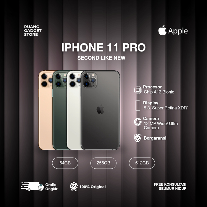 IPHONE 11 PRO SECOND LIKE NEW 64GB 128GB 256GB Midnight Green, Space Gray, Silver, Gold